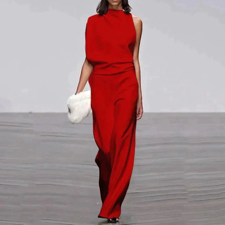 Elegant Jumpsuit – dammodell med hög hals, ärmlös och vida ben-Eva Jonsson