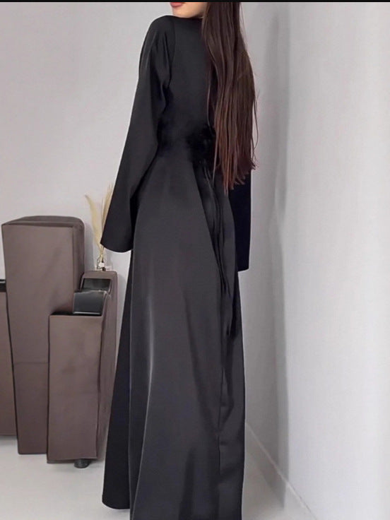 Elegant Maxiklänning i Satin med Klockärmar för Fest | Eva Jonsson-Eva Jonsson