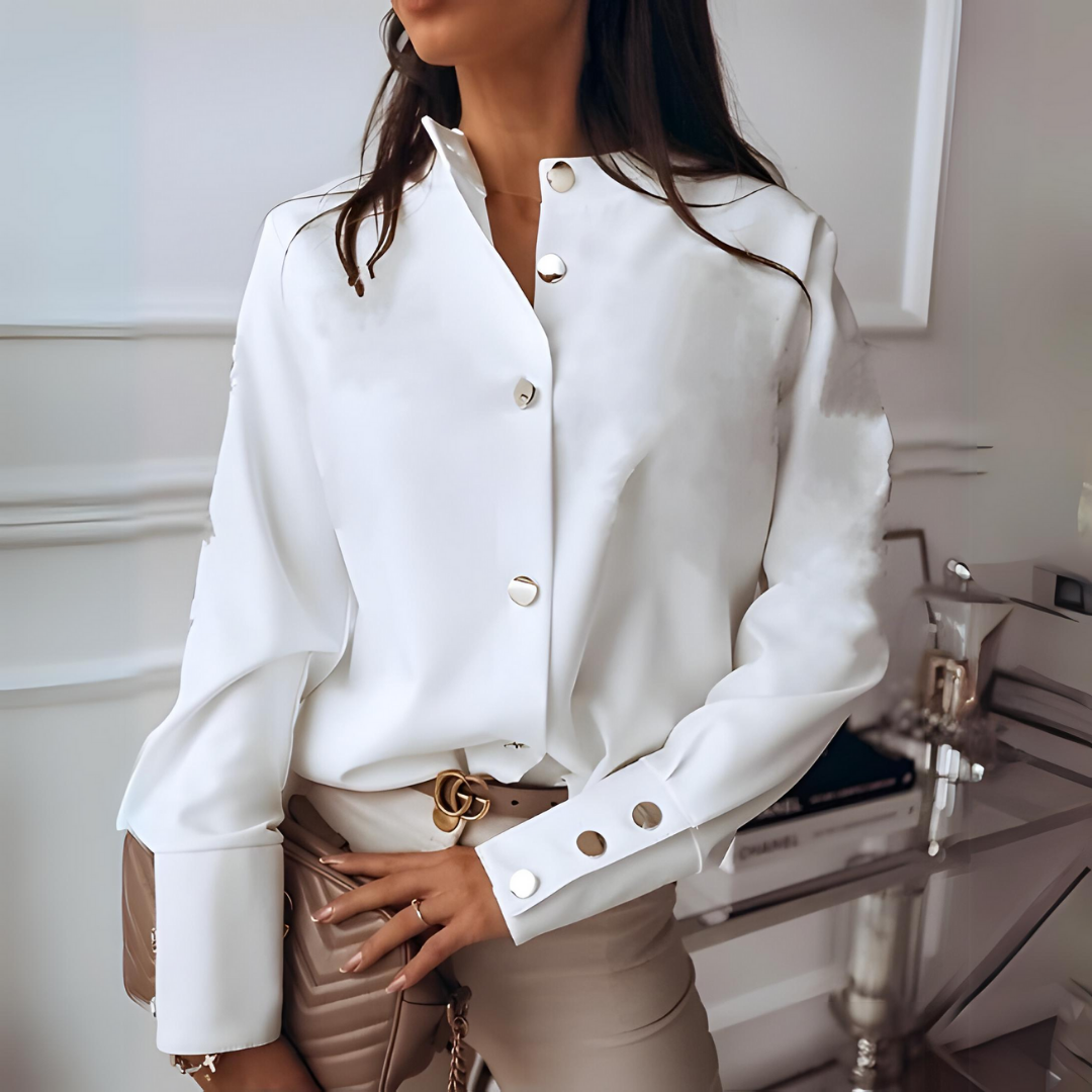 Elegant blus - Långärmad, knappförsedd satinblus för kvinnor-Eva Jonsson