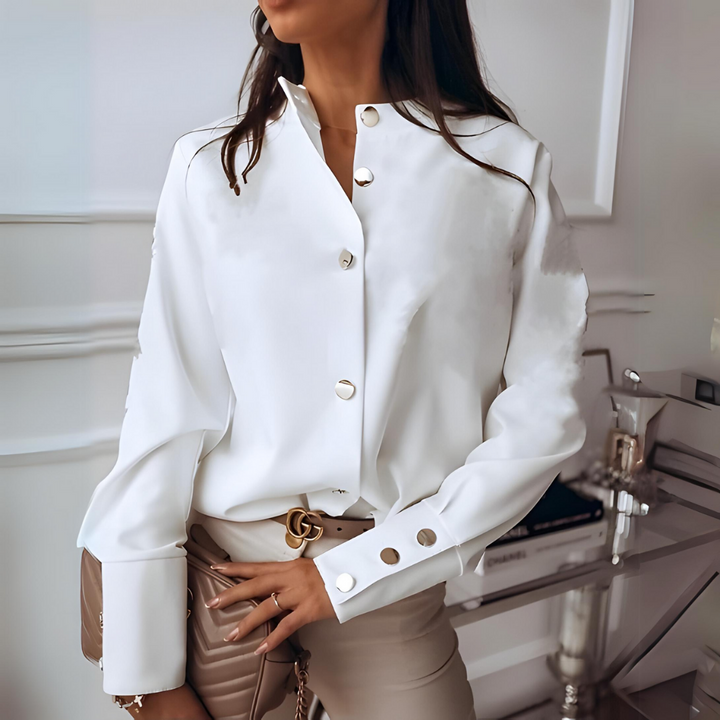 Elegant blus - Långärmad, knappförsedd satinblus för kvinnor-Eva Jonsson