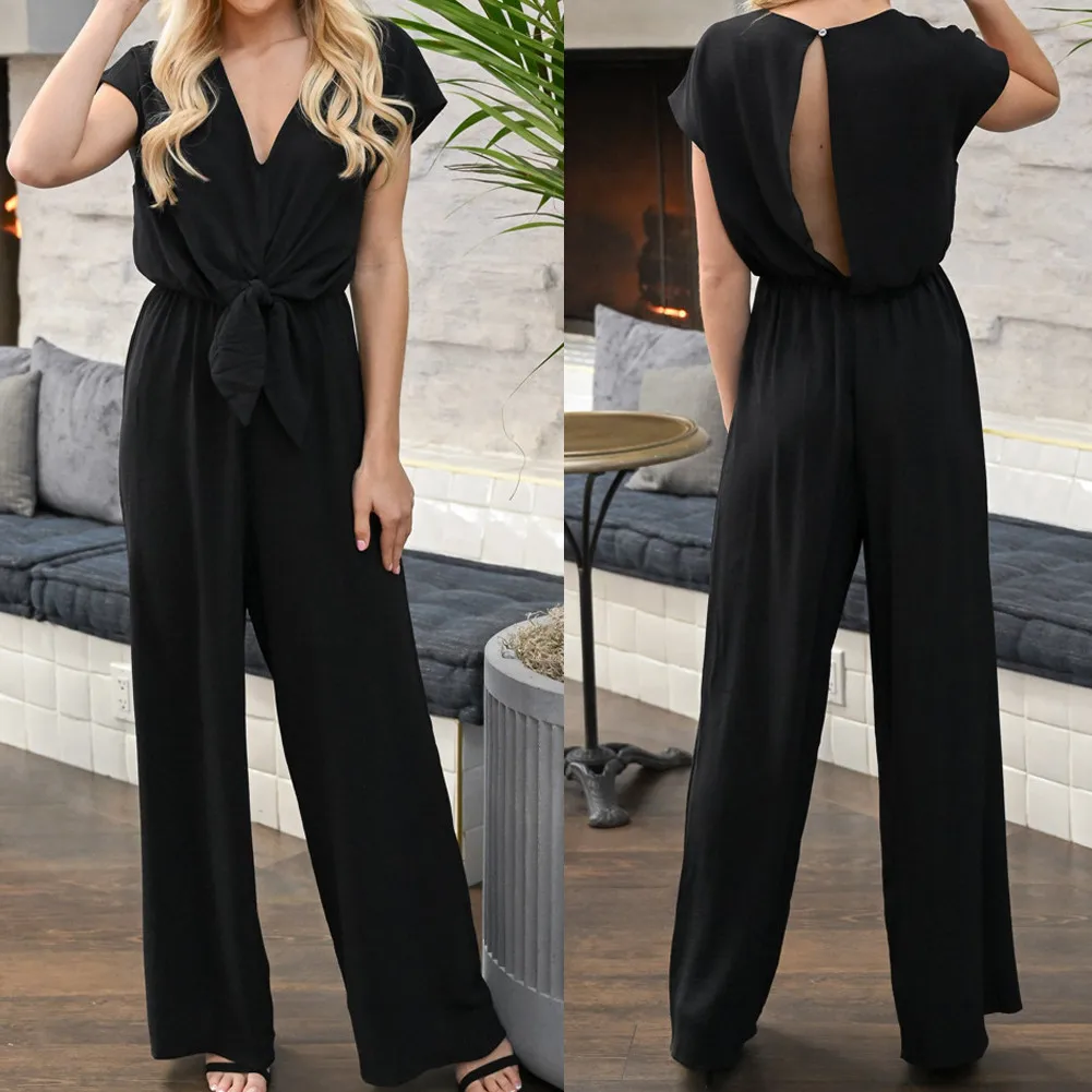 Elegant jumpsuit - Ärmlös - Kortärmad - Jumpsuit med vida ben - Damkläder-Eva Jonsson