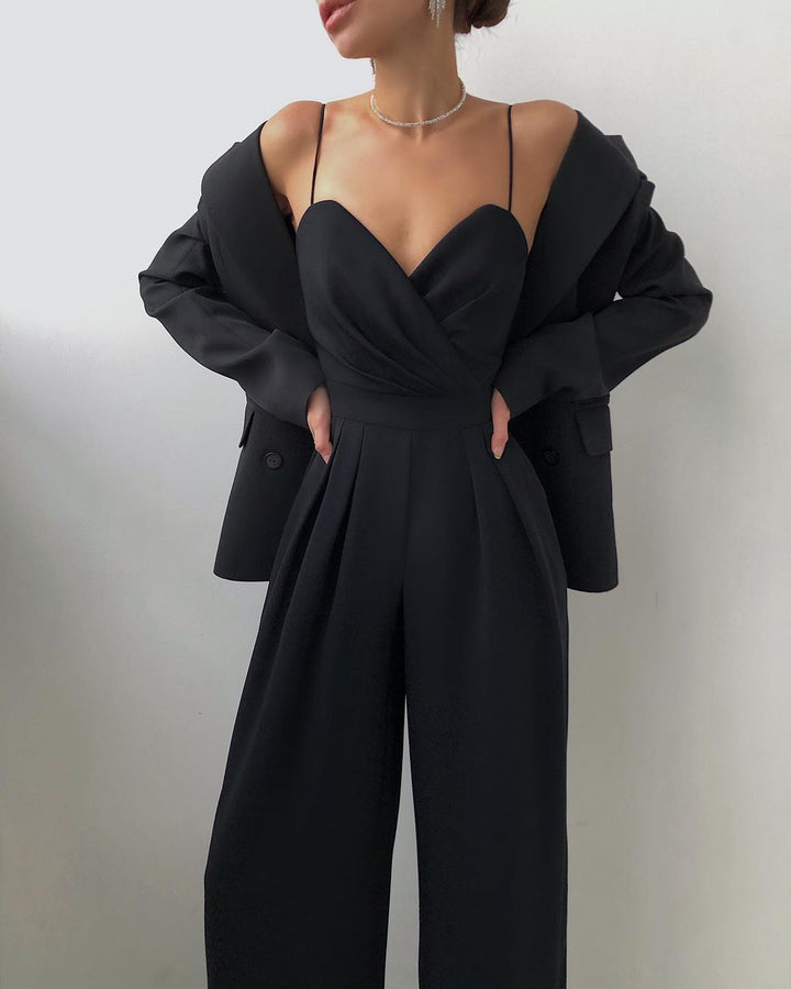 Elegant jumpsuit | Ärmlös | Spaghettistroppar | Jumpsuit med vida ben | Jumpsuit för kvinnor-Eva Jonsson