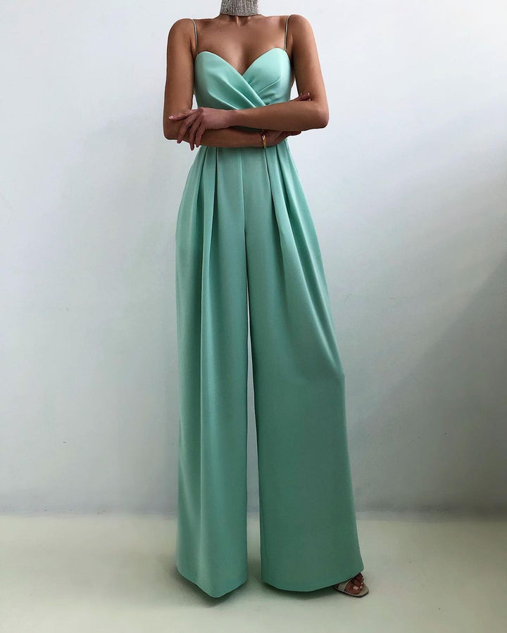 Elegant jumpsuit | Ärmlös | Spaghettistroppar | Jumpsuit med vida ben | Jumpsuit för kvinnor-Eva Jonsson