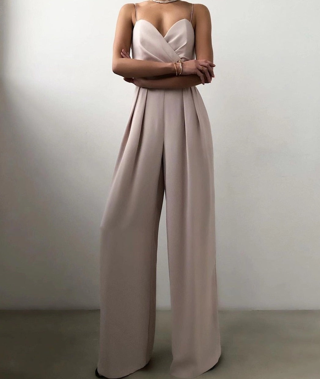 Elegant jumpsuit | Ärmlös | Spaghettistroppar | Jumpsuit med vida ben | Jumpsuit för kvinnor-Eva Jonsson