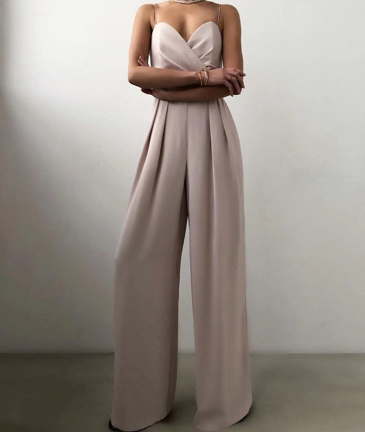 Elegant jumpsuit | Ärmlös | Spaghettistroppar | Jumpsuit med vida ben | Jumpsuit för kvinnor-Eva Jonsson