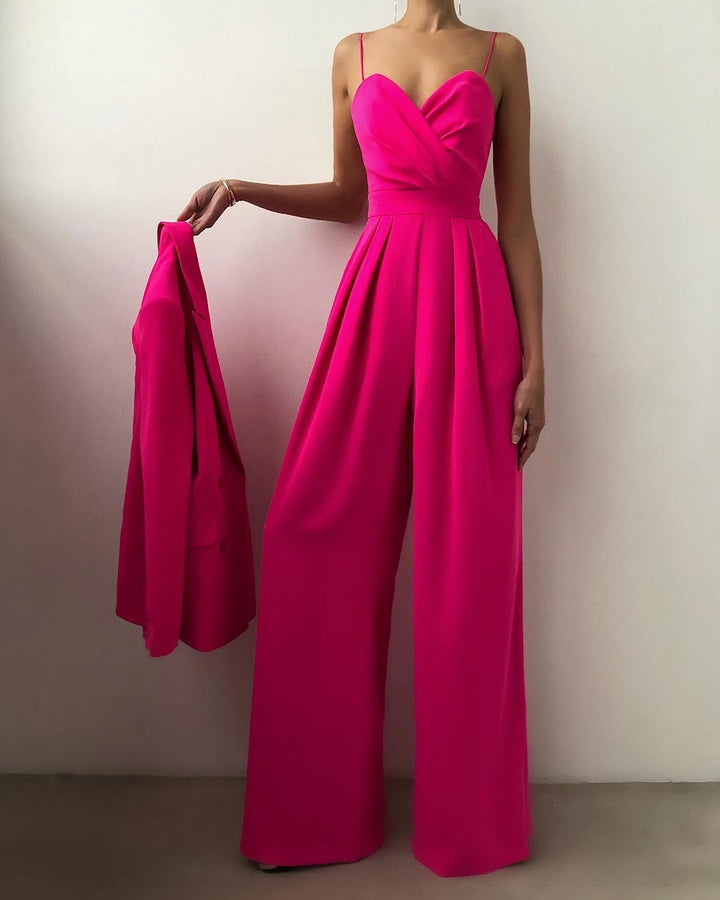 Elegant jumpsuit | Ärmlös | Spaghettistroppar | Jumpsuit med vida ben | Jumpsuit för kvinnor-Eva Jonsson