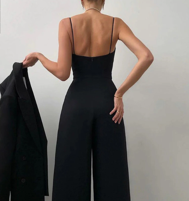Elegant jumpsuit | Ärmlös | Spaghettistroppar | Jumpsuit med vida ben | Jumpsuit för kvinnor-Eva Jonsson