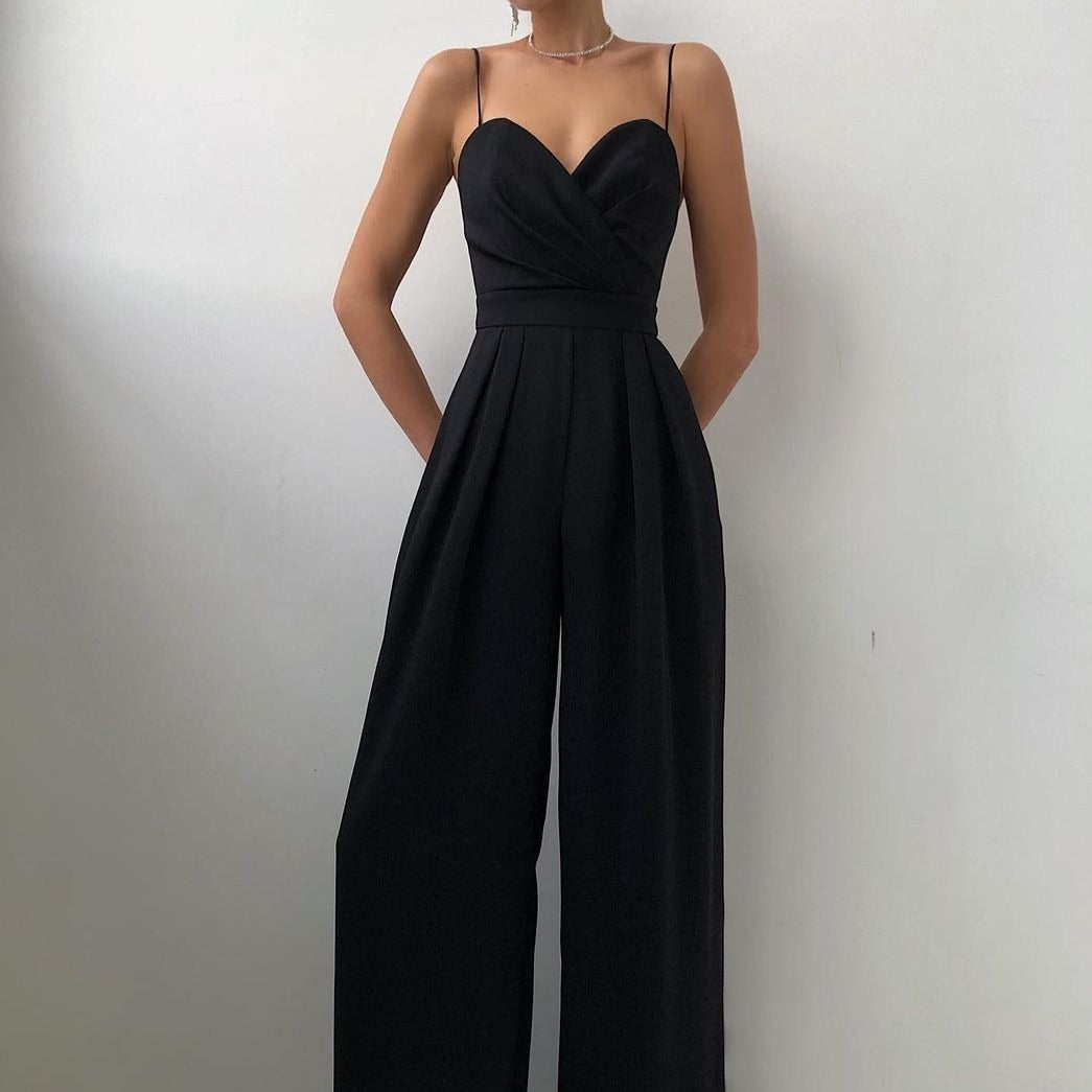 Elegant jumpsuit | Ärmlös | Spaghettistroppar | Jumpsuit med vida ben | Jumpsuit för kvinnor-Eva Jonsson