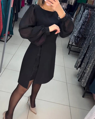 Elegant klänning - Lanternärmad - Knälång - Långärmad klänning - A-linjeformad klänning-Eva Jonsson