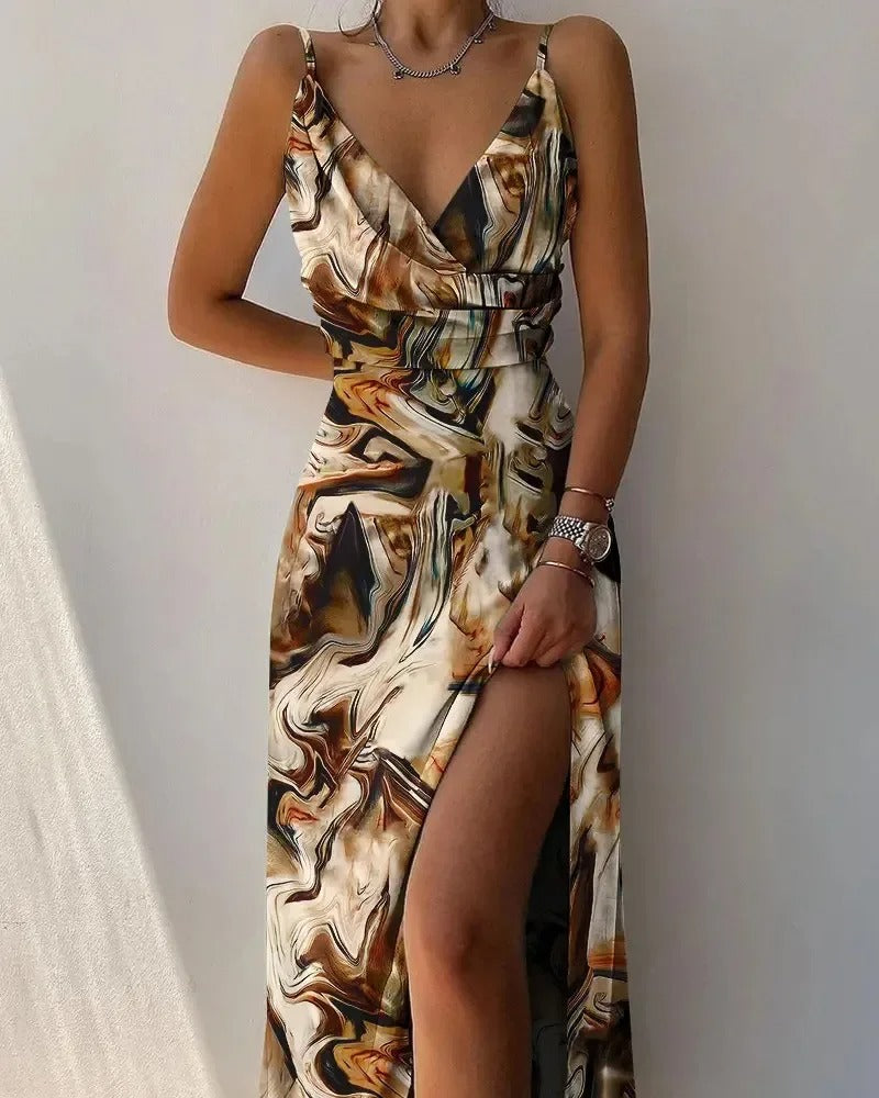 Elegant klänning - Spaghettiband - Slits - Långklänning - Maxiklänning-Eva Jonsson