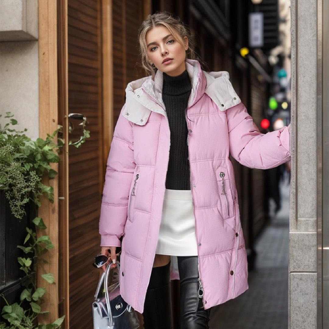 Elegant quiltad vinterparkas för kvinnor med avtagbar huva Eva Jonsson-Eva Jonsson