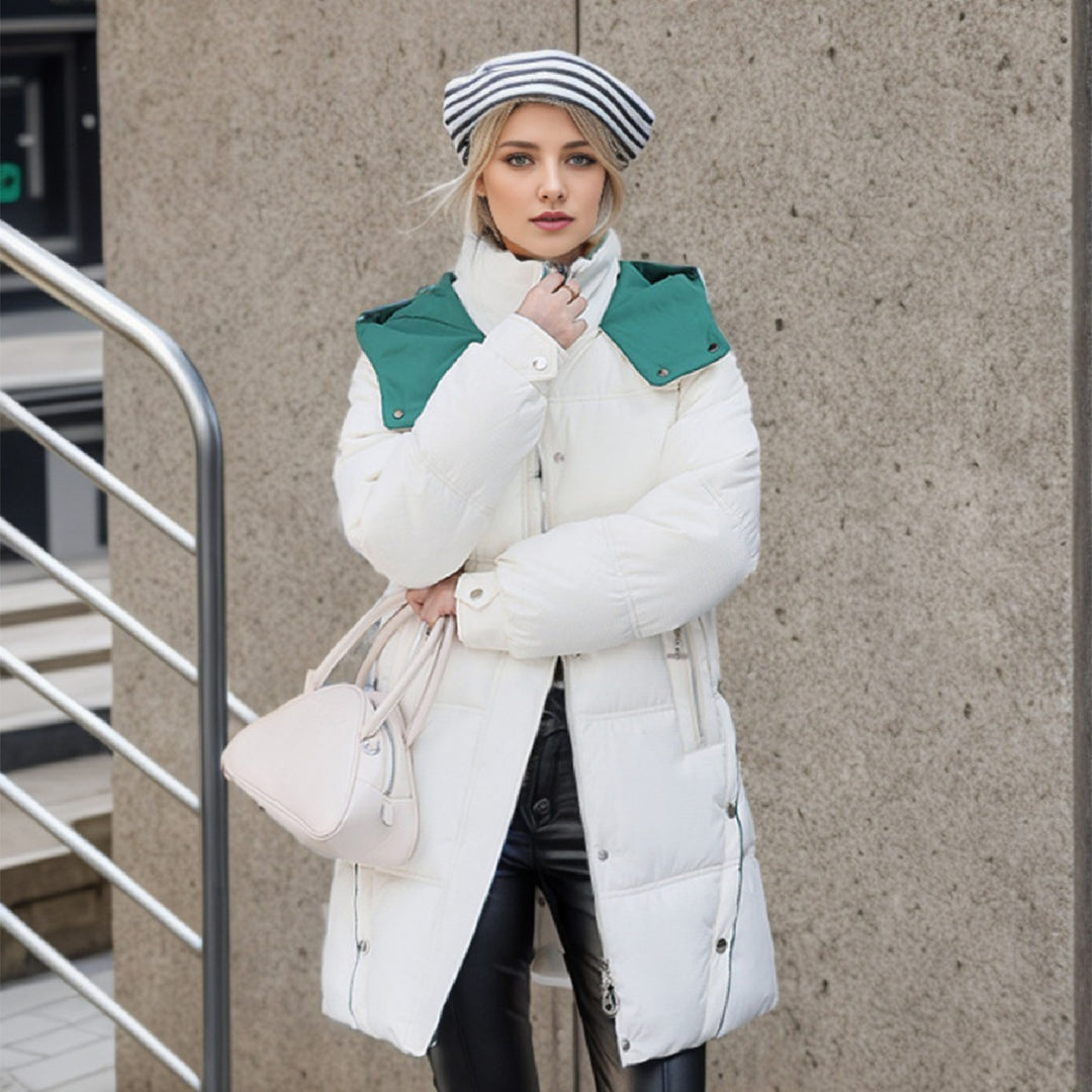 Elegant quiltad vinterparkas för kvinnor med avtagbar huva Eva Jonsson-Eva Jonsson