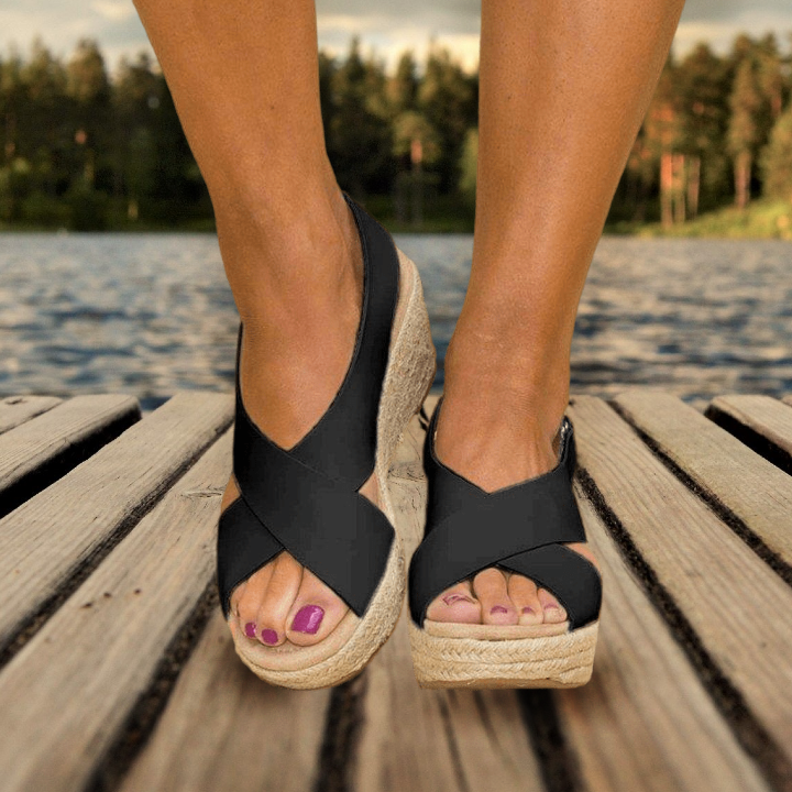 Espadriller med kilklack – ortopediska – justerbar rem – platåsandaler – damsandaler-Eva Jonsson
