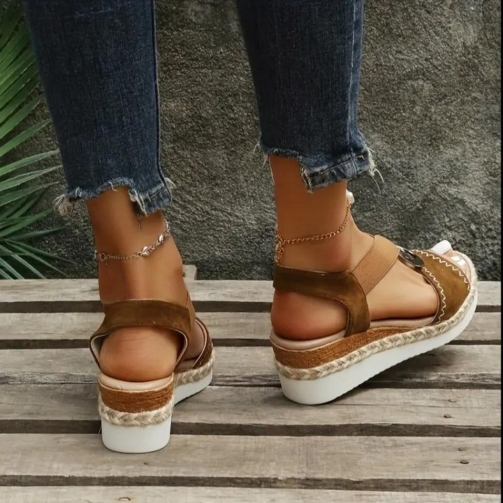 Espadrillesandaler, plattform, elastiskt band, kilformade sandaler, sommarskor-Eva Jonsson