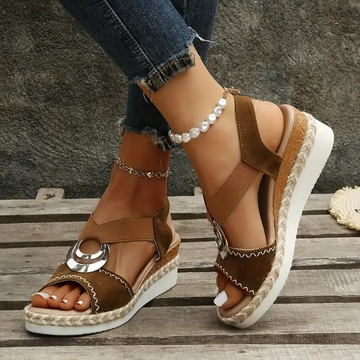 Espadrillesandaler, plattform, elastiskt band, kilformade sandaler, sommarskor-Eva Jonsson