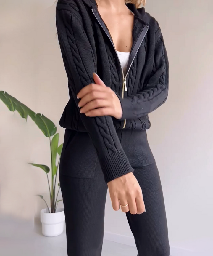 Mirla | 2-delat set med stickad tröja och avslappnad jacquard-tröja-Eva Jonsson