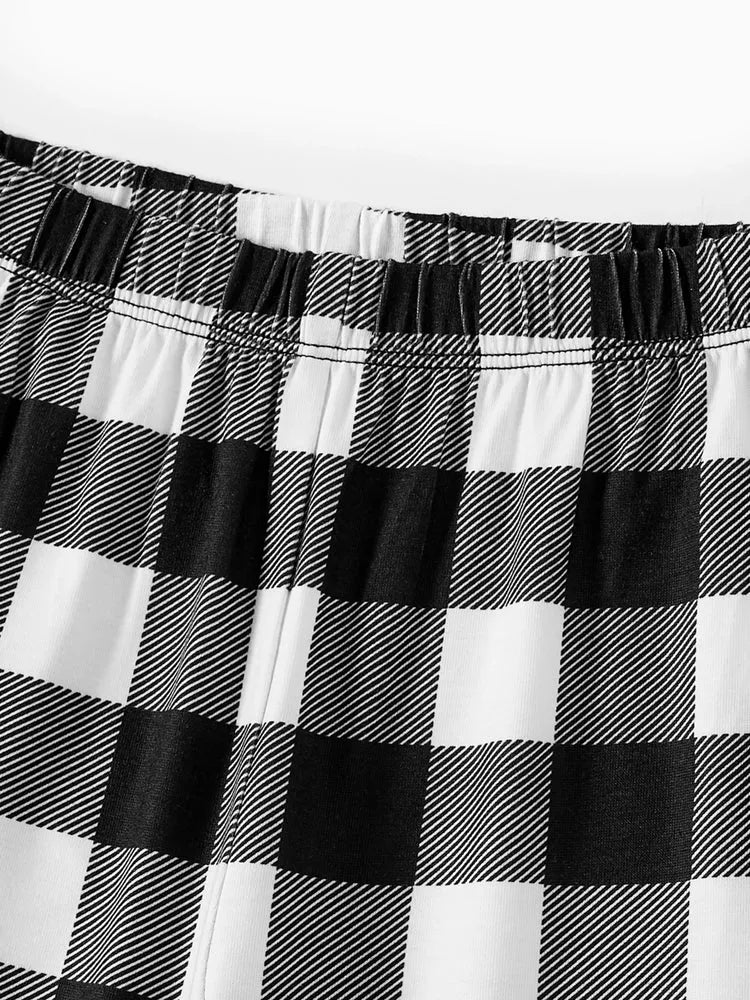 Eva Jonsson | 2025 Familj Jul Tryck Svart Långärmad T-Shirt med Svart-Vita Rutmönstrade Byxor Familjematchande Pyjamas-Eva Jonsson