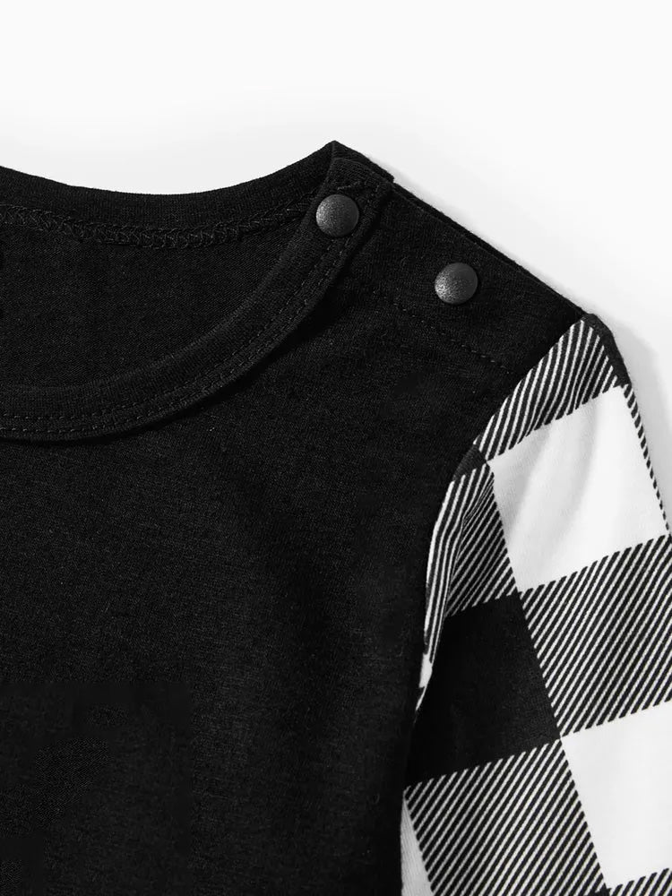 Eva Jonsson | 2025 Familj Jul Tryck Svart Långärmad T-Shirt med Svart-Vita Rutmönstrade Byxor Familjematchande Pyjamas-Eva Jonsson