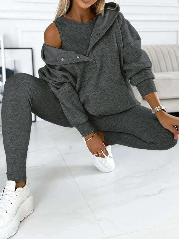 Mirla | 3-Delad Damträningsdräkt med Lös Huva och Slim-Fit Byxor-Eva Jonsson