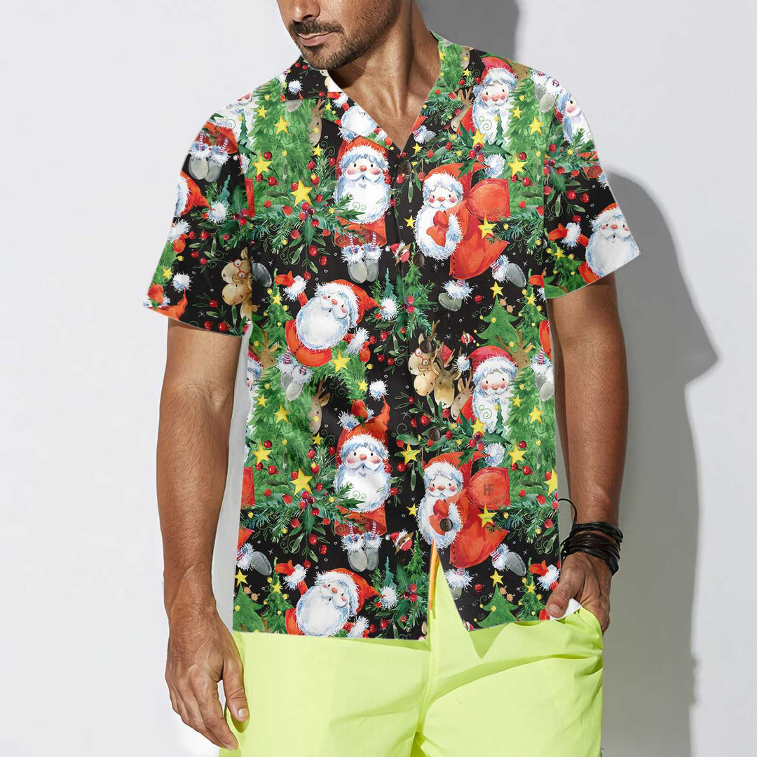 Eva Jonsson | Akvarell Santa Mönster Hawaiian Skjorta Rolig Tomte Skjorta Present För Julen-Eva Jonsson
