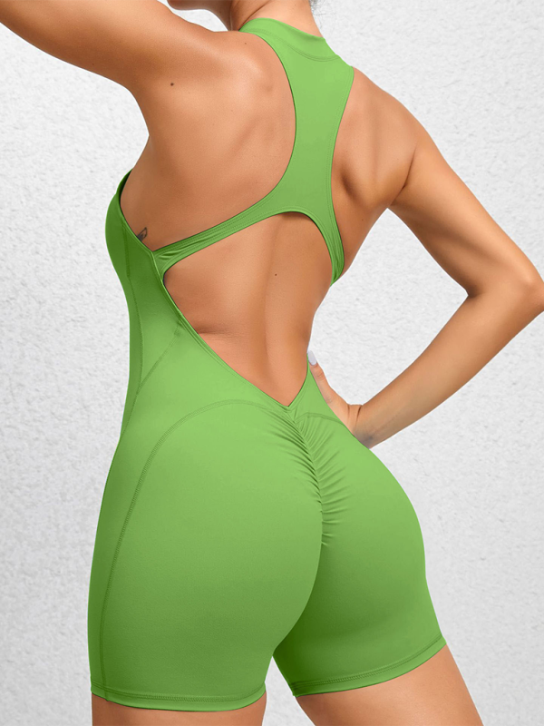 Mirla | Åtsittande dragkedje-sport-yoga-byxor persikohöfter enhetstights snabbtorkande plisserad fitness-jumpsuit-Eva Jonsson