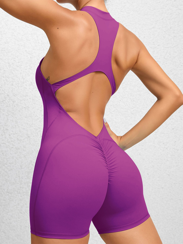 Mirla | Åtsittande dragkedje-sport-yoga-byxor persikohöfter enhetstights snabbtorkande plisserad fitness-jumpsuit-Eva Jonsson