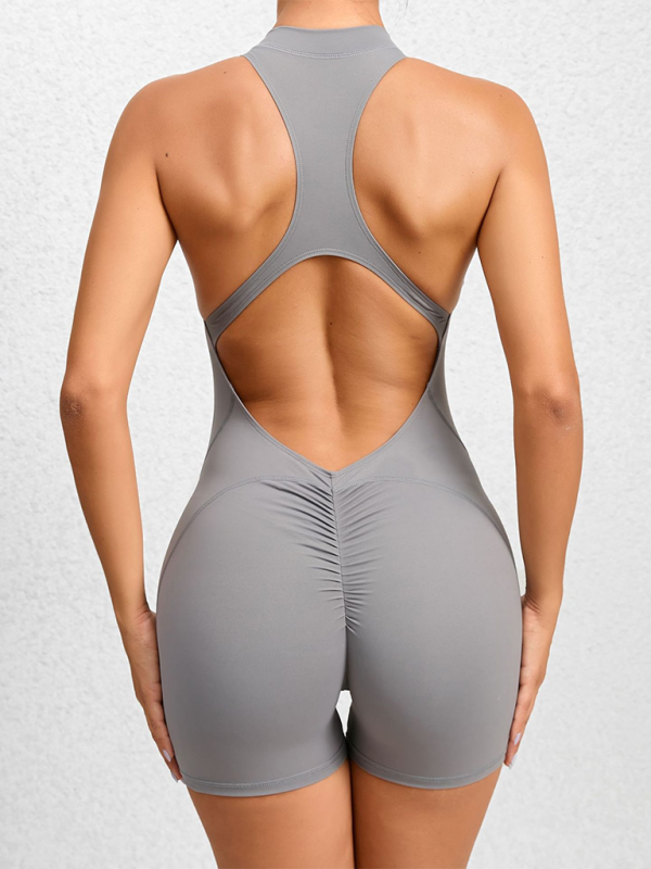 Mirla | Åtsittande dragkedje-sport-yoga-byxor persikohöfter enhetstights snabbtorkande plisserad fitness-jumpsuit-Eva Jonsson
