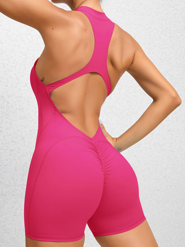 Mirla | Åtsittande dragkedje-sport-yoga-byxor persikohöfter enhetstights snabbtorkande plisserad fitness-jumpsuit-Eva Jonsson