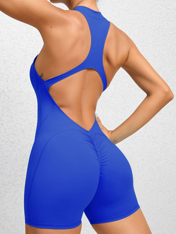 Mirla | Åtsittande dragkedje-sport-yoga-byxor persikohöfter enhetstights snabbtorkande plisserad fitness-jumpsuit-Eva Jonsson
