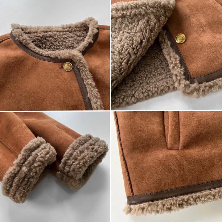 Mirla | Bekväm Brun Jacka för Kvinnor med Fleece-Foder och Knappar.-Eva Jonsson