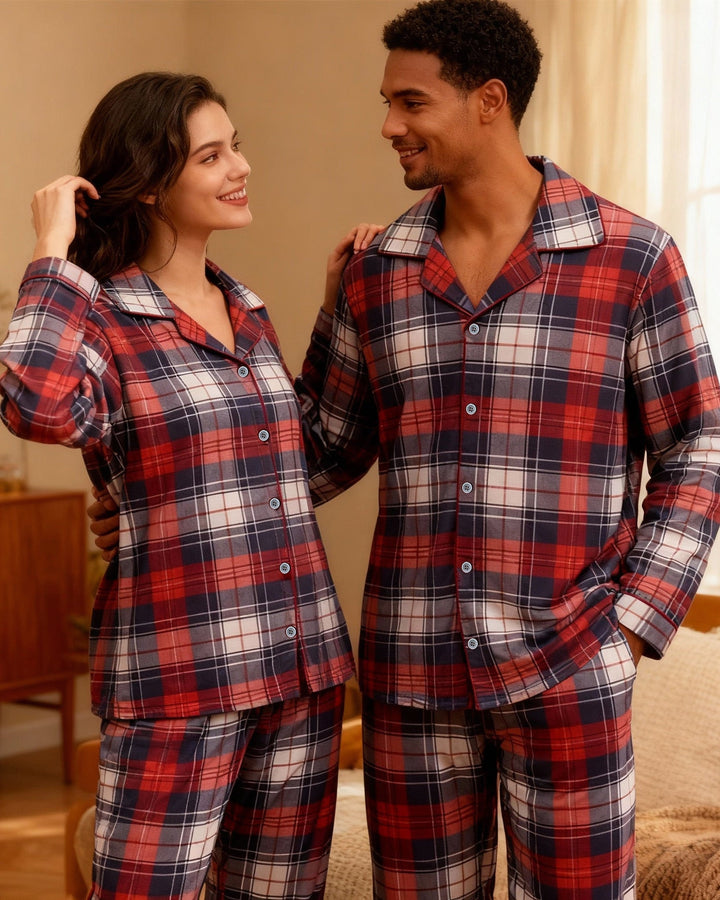 Eva Jonsson | Bekväma Knappfronter Rutmönster Par Pyjamaset För Julen-Eva Jonsson