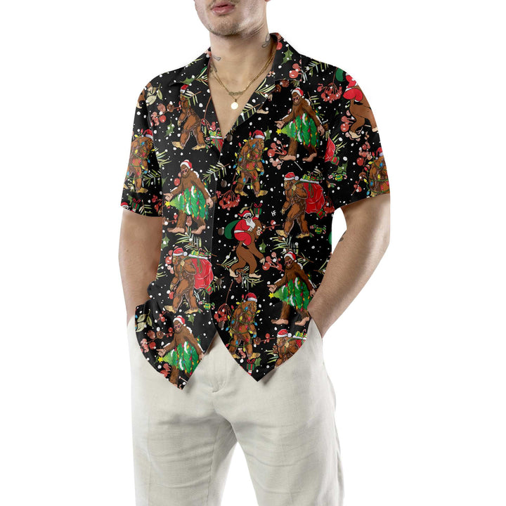 Eva Jonsson | Bigfoot Jul Tomte med Jul Mönster Hawaii Skjorta Roligt Jul Bigfoot Skjorta Present För Julen-Eva Jonsson