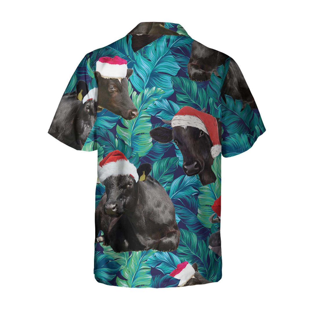 Mirla | Black Cattle Wearing Santa'S Hat Hawaiian Shirt Tropical Leaf Pattern Christmas Shirt The Best Gift For Christmas-Eva Jonsson