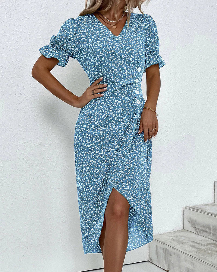 Mirla | Blommig klänning med V-hals-Eva Jonsson