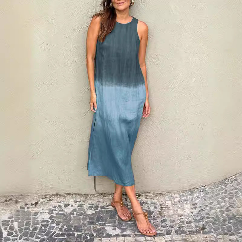 Mirla | Bomull Lin Ärmlös Slits Gradient Klänning-Eva Jonsson