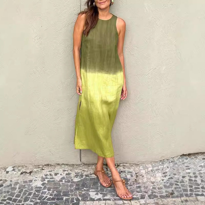 Mirla | Bomull Lin Ärmlös Slits Gradient Klänning-Eva Jonsson
