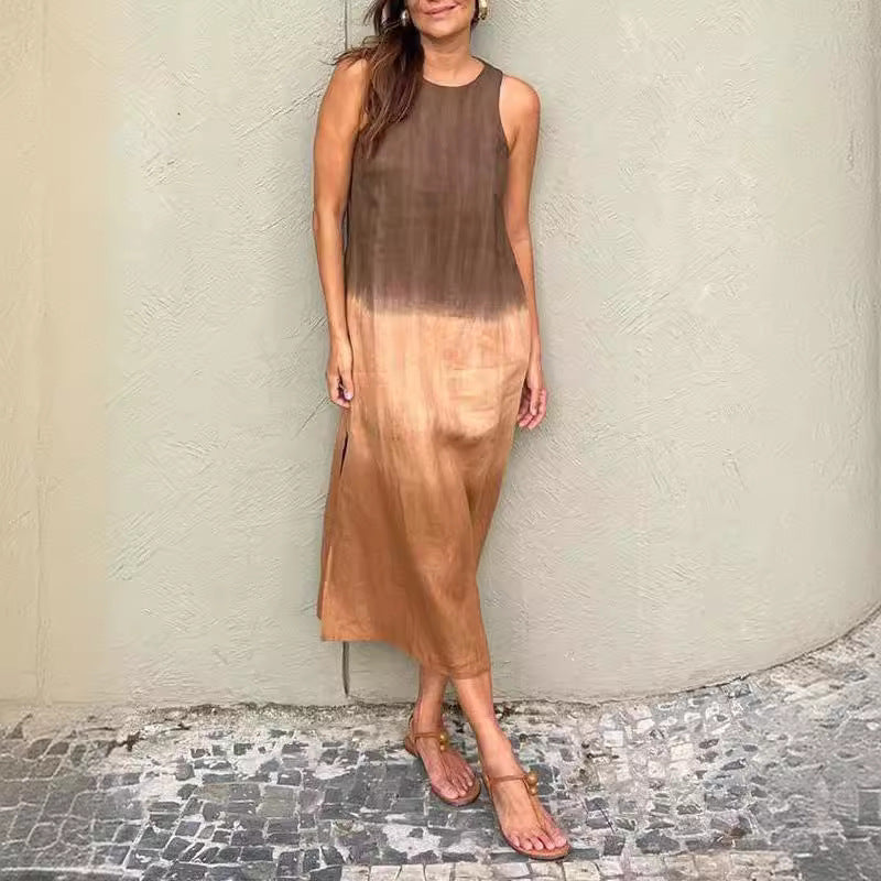 Mirla | Bomull Lin Ärmlös Slits Gradient Klänning-Eva Jonsson