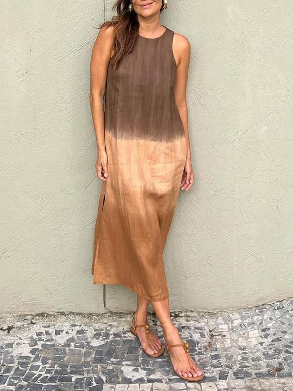 Mirla | Bomull Lin Ärmlös Slits Gradient Klänning-Eva Jonsson