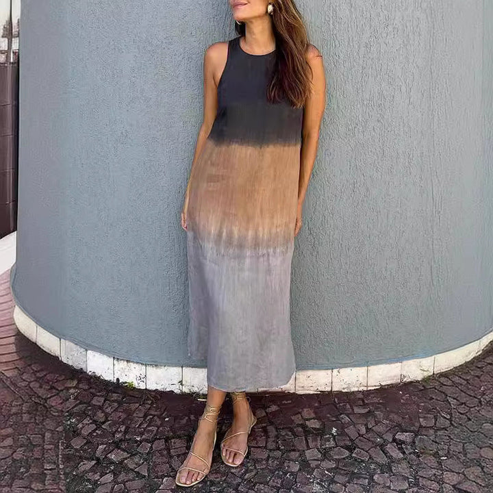 Mirla | Bomull Lin Ärmlös Slits Gradient Klänning-Eva Jonsson