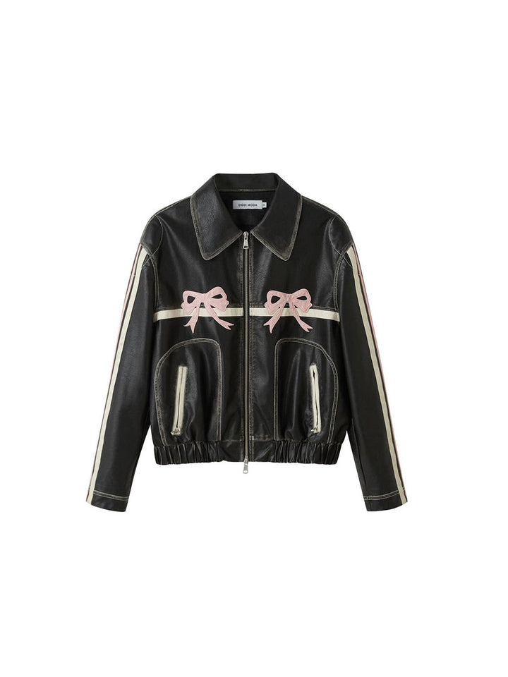 Mirla | Bowknot Zip Up Läderjacka-Eva Jonsson