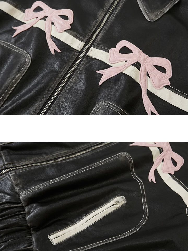 Mirla | Bowknot Zip Up Läderjacka-Eva Jonsson