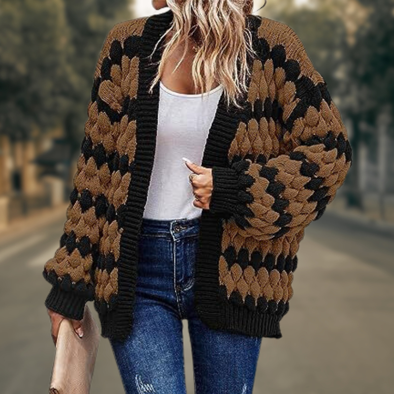 Mirla | Cardigan Grov Stickad Öppen Framsida Relaxed Fit Mjuk och Varm-Eva Jonsson
