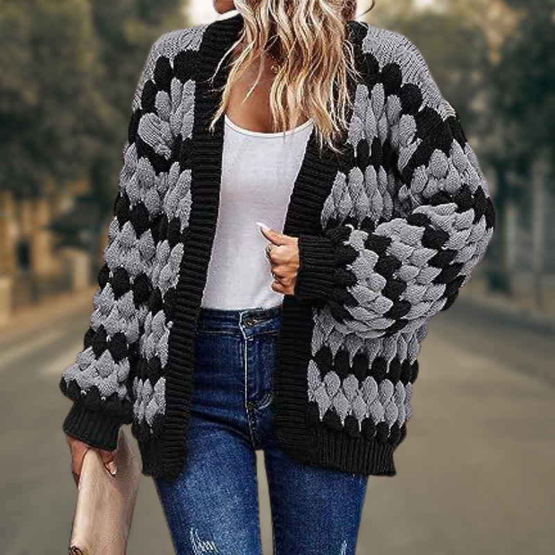 Mirla | Cardigan Grov Stickad Öppen Framsida Relaxed Fit Mjuk och Varm-Eva Jonsson