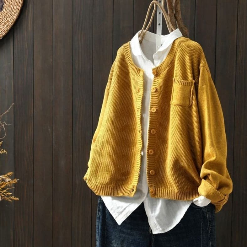Mirla | Cardigan stickad med knäppning oversized passform mjuk och bekväm-Eva Jonsson