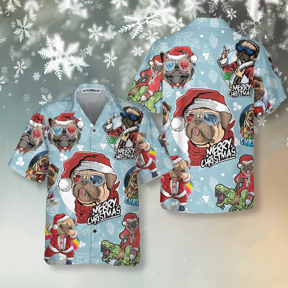 Mirla | Cool Xmas Pug Party Jul Pug Hawaii Skjorta Rolig Julklapp För Pug Älskare-Eva Jonsson