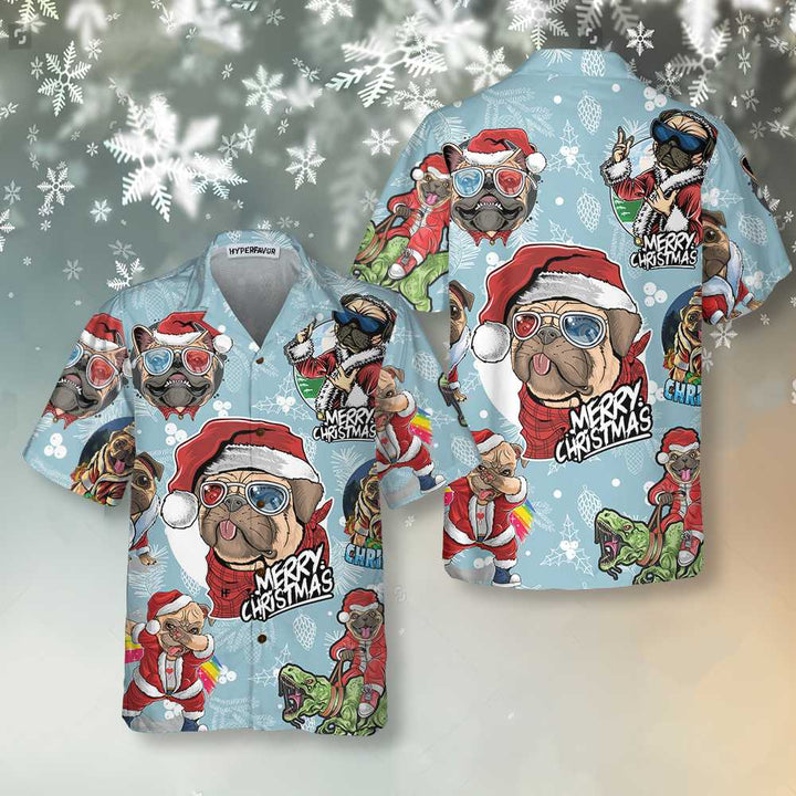 Mirla | Cool Xmas Pug Party Jul Pug Hawaii Skjorta Rolig Julklapp För Pug Älskare-Eva Jonsson