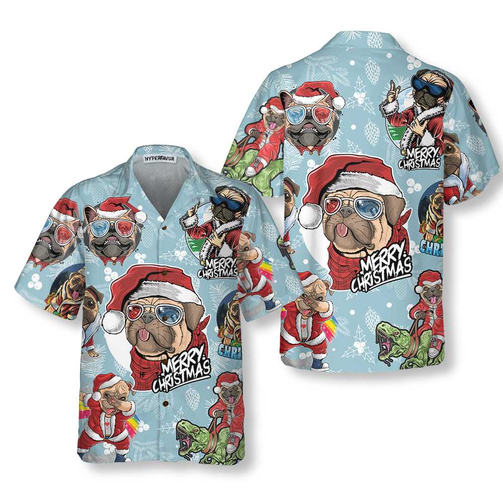 Mirla | Cool Xmas Pug Party Jul Pug Hawaii Skjorta Rolig Julklapp För Pug Älskare-Eva Jonsson