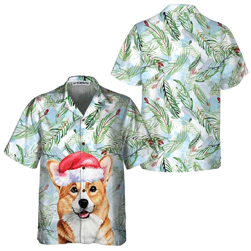 Mirla | Corgi med Julgran-Grenar Mönster Hawaiian Shirt Corgi Julskjorta Bästa Julklapp Idé-Eva Jonsson