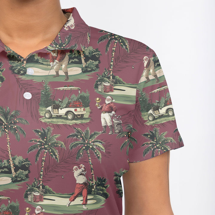 Eva Jonsson | Dam Bordeauxröd Santa Golf Spelande Jul Golf Polo Skjortor-Eva Jonsson