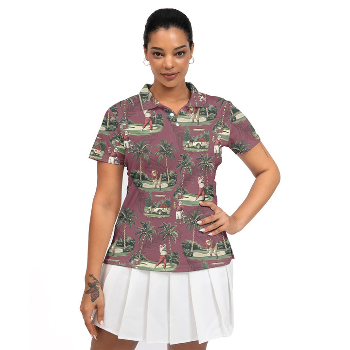 Eva Jonsson | Dam Bordeauxröd Santa Golf Spelande Jul Golf Polo Skjortor-Eva Jonsson